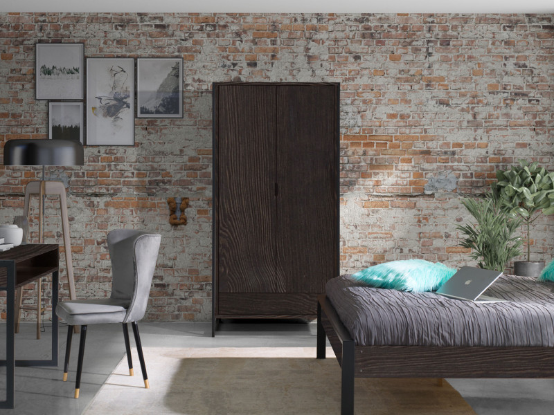 Szafa drewniana LOFT WOOD z drążkiem i półkami, kolor orzech
