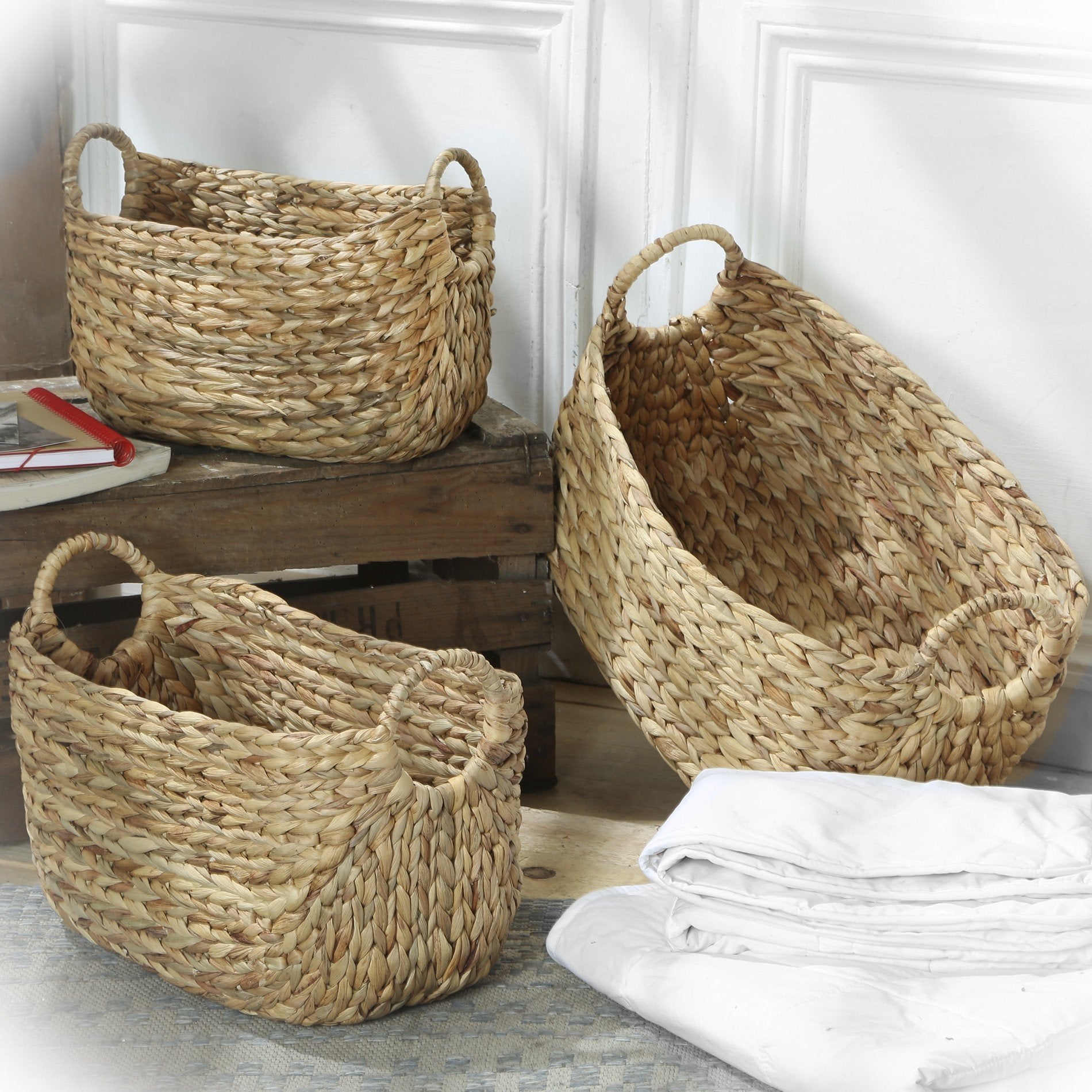Calicosy - Set van 3 Water Hyacint Manden met handvaten - H27 cm