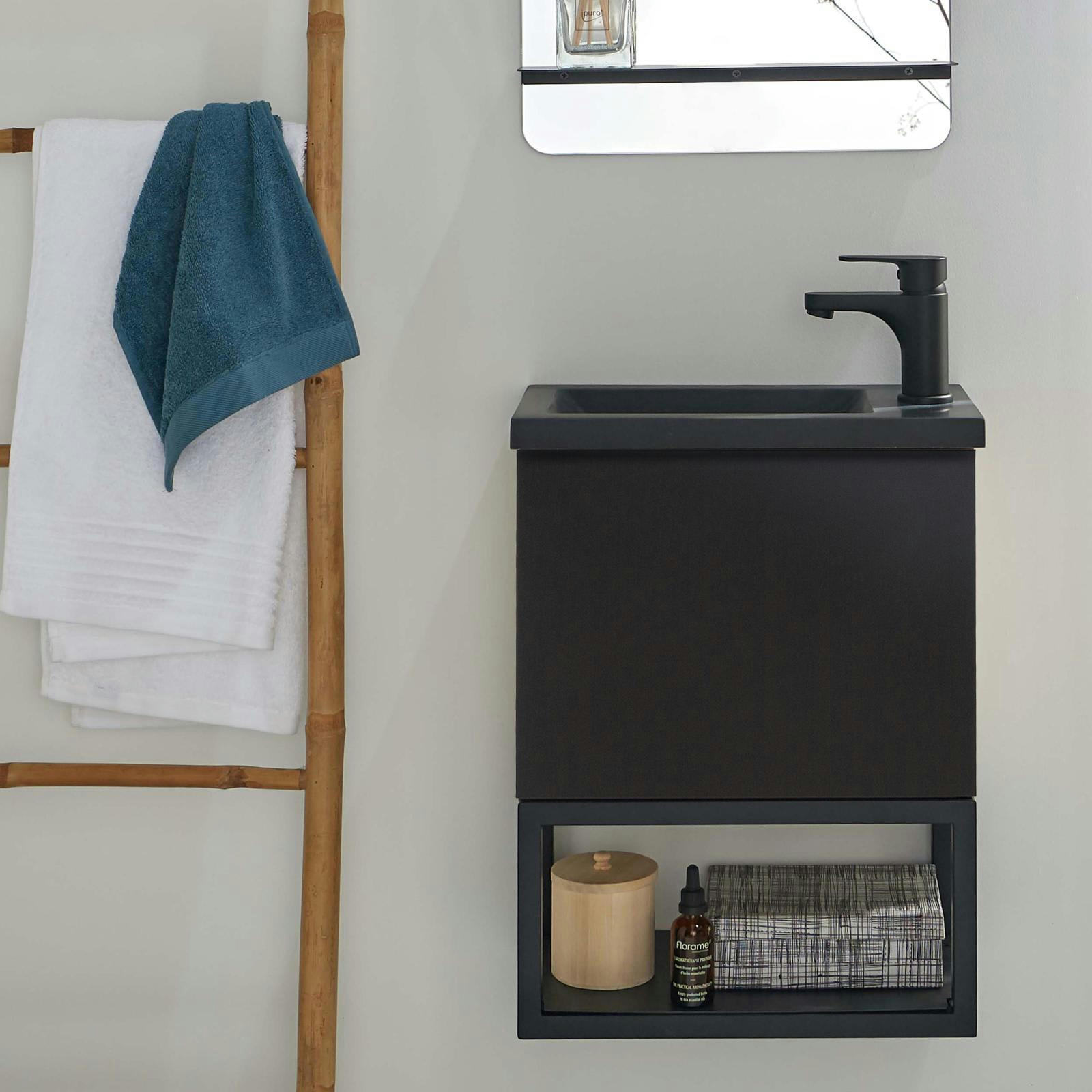 NOVA - Meuble lave-mains  noir suspendu avec robinet noir