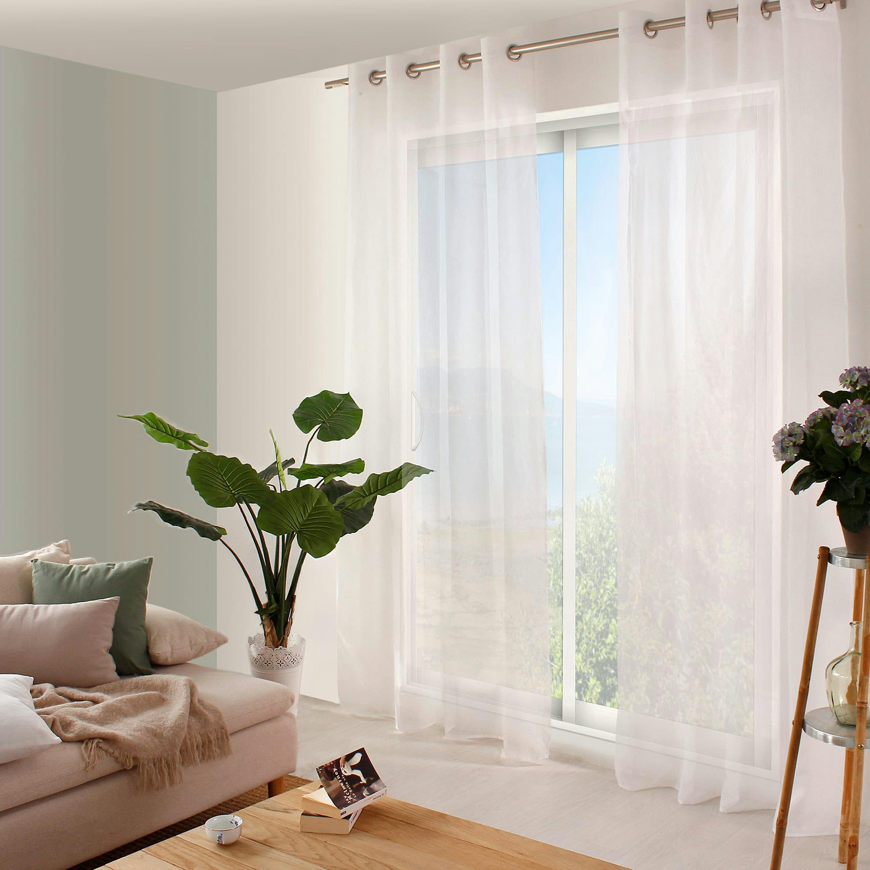 - Voilage uni en polyester sablé blanc 140x240 cm