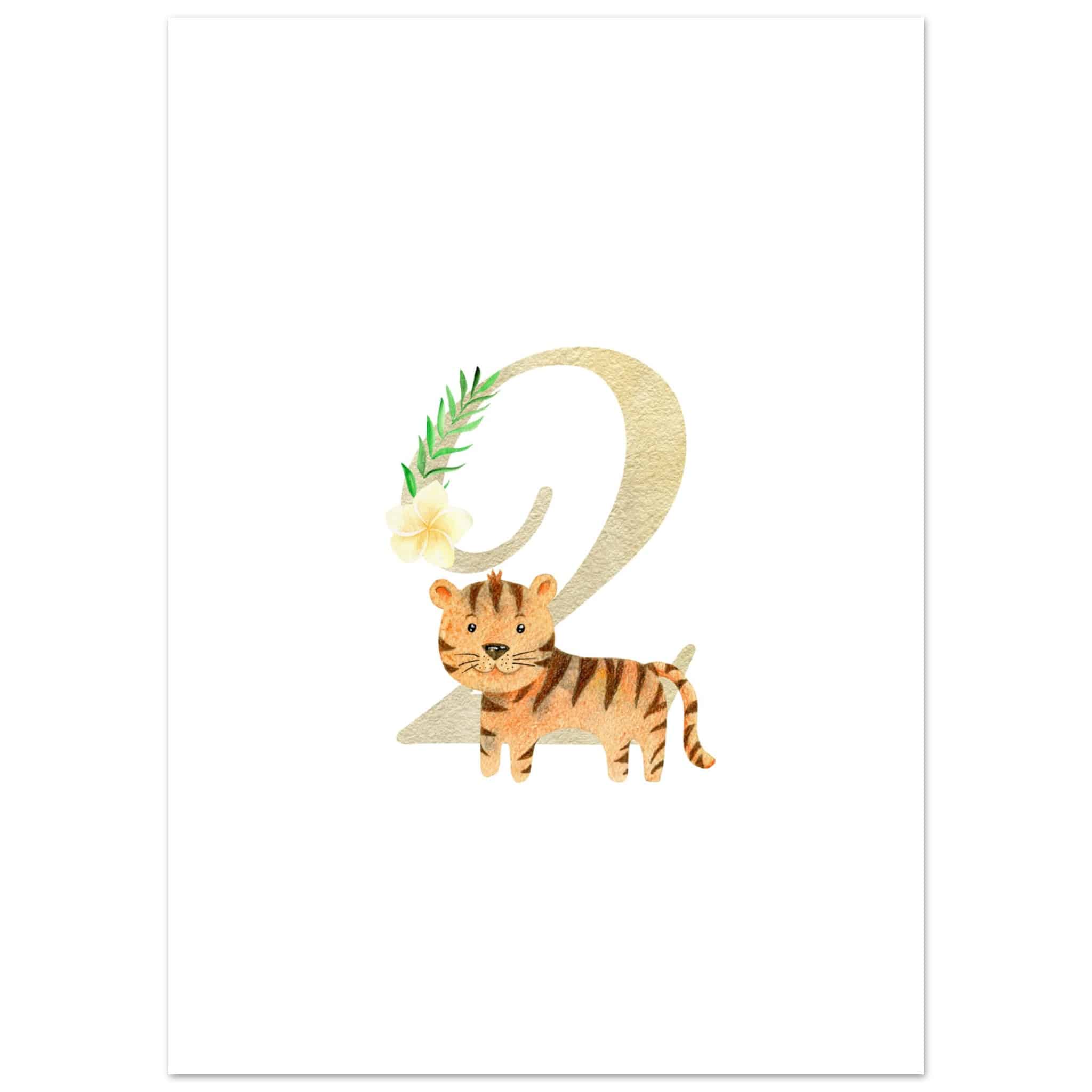 Artfulprints Poster Cijfer 2 kinderkamer  - 50x70 cm - Meerkleurig