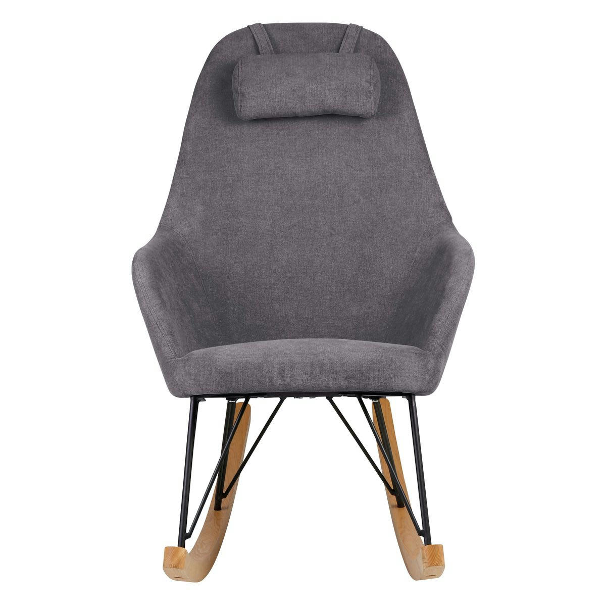 EVY - Rockingchair scandinave en tissu gris clair et bois