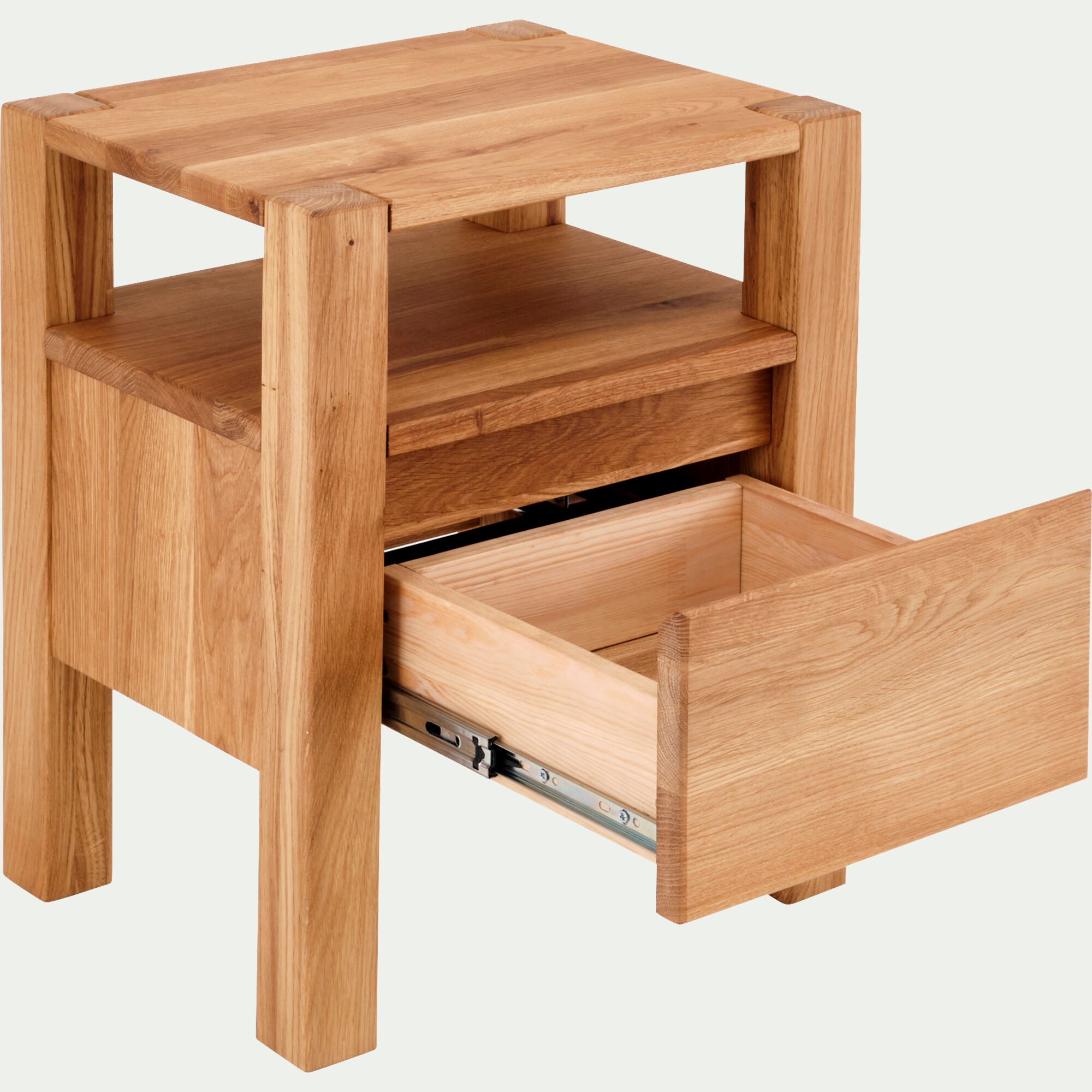 RENO - Table de chevet en chêne massif 1 niche et 1 tiroir - bois clair