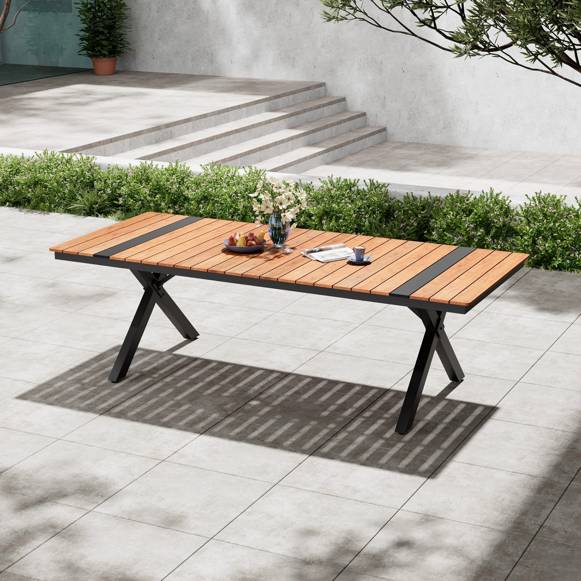 Pellebant Aluminum Rectangular Outdoor Patio Dining Table with Umbrella Hole