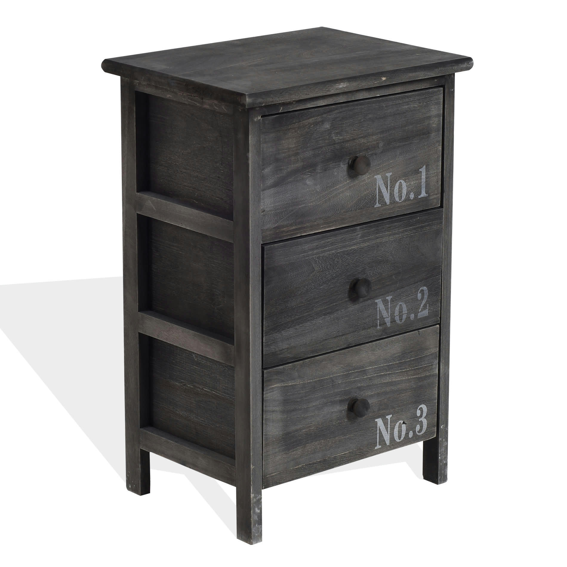 - Table de chevet en bois gris et blanc avec 3 tiroirs
