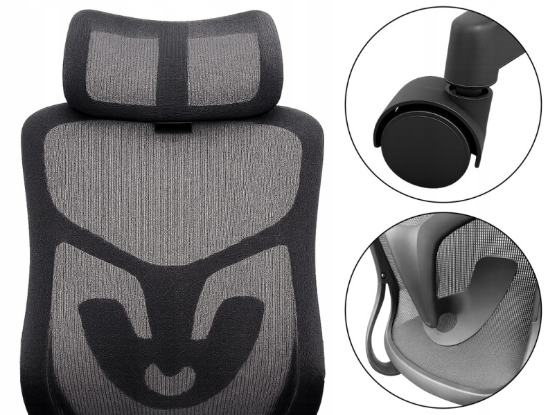 Krzesło biurowe ergonomiczne regulowane obrotowe KB114 czarne