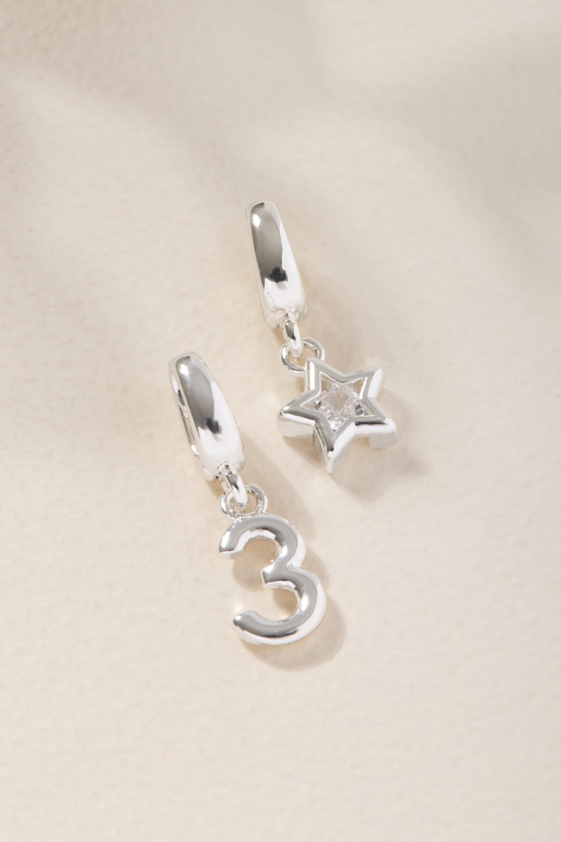 Star and Number Charm Set Silver