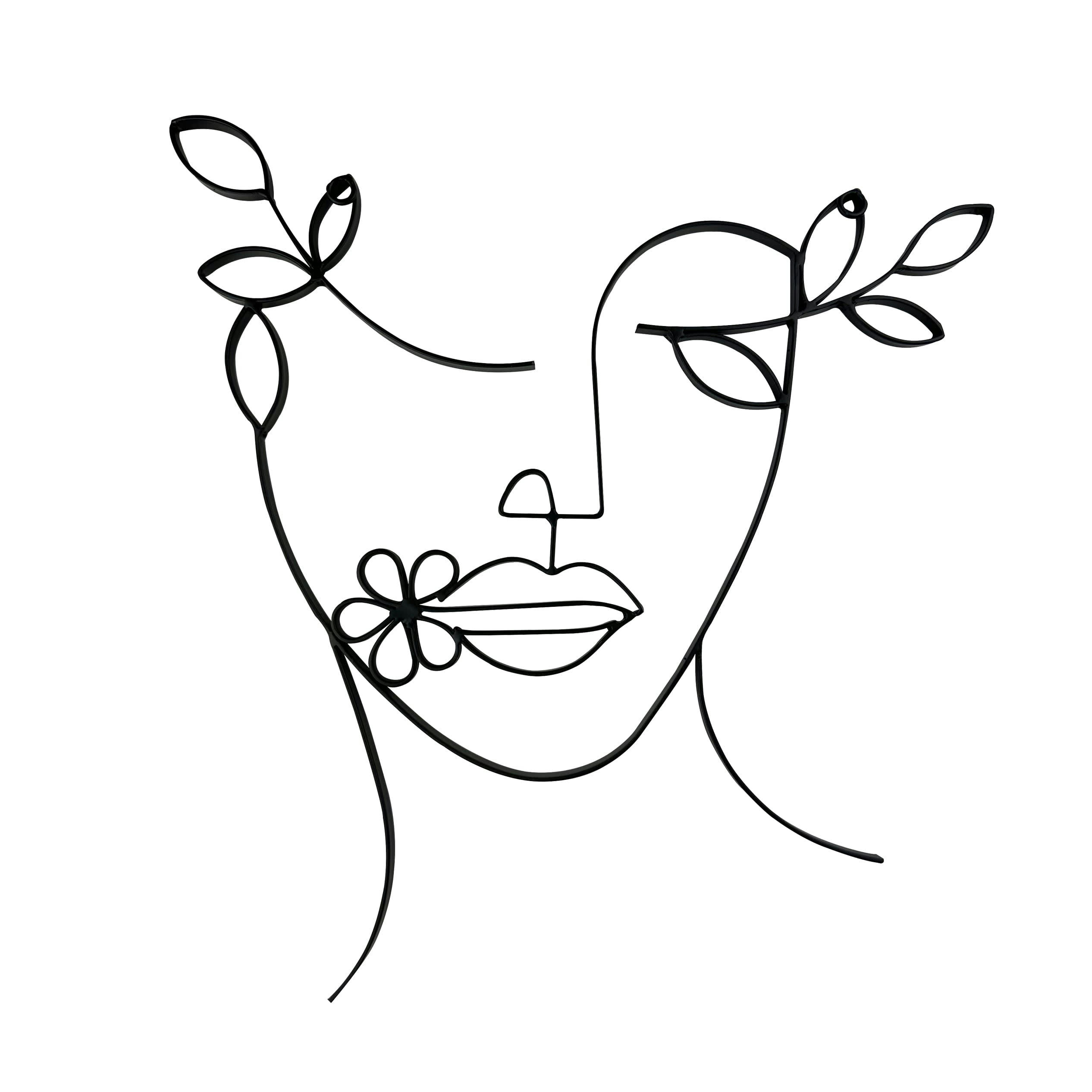 FLORETTE - Plaque décorative visage en métal noir