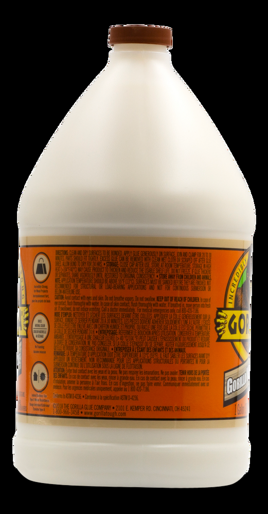 Gorilla Wood Glue, Sandable, Paintable, Indoor/Outdoor, Water-Resistant, Natural, 1-Gal