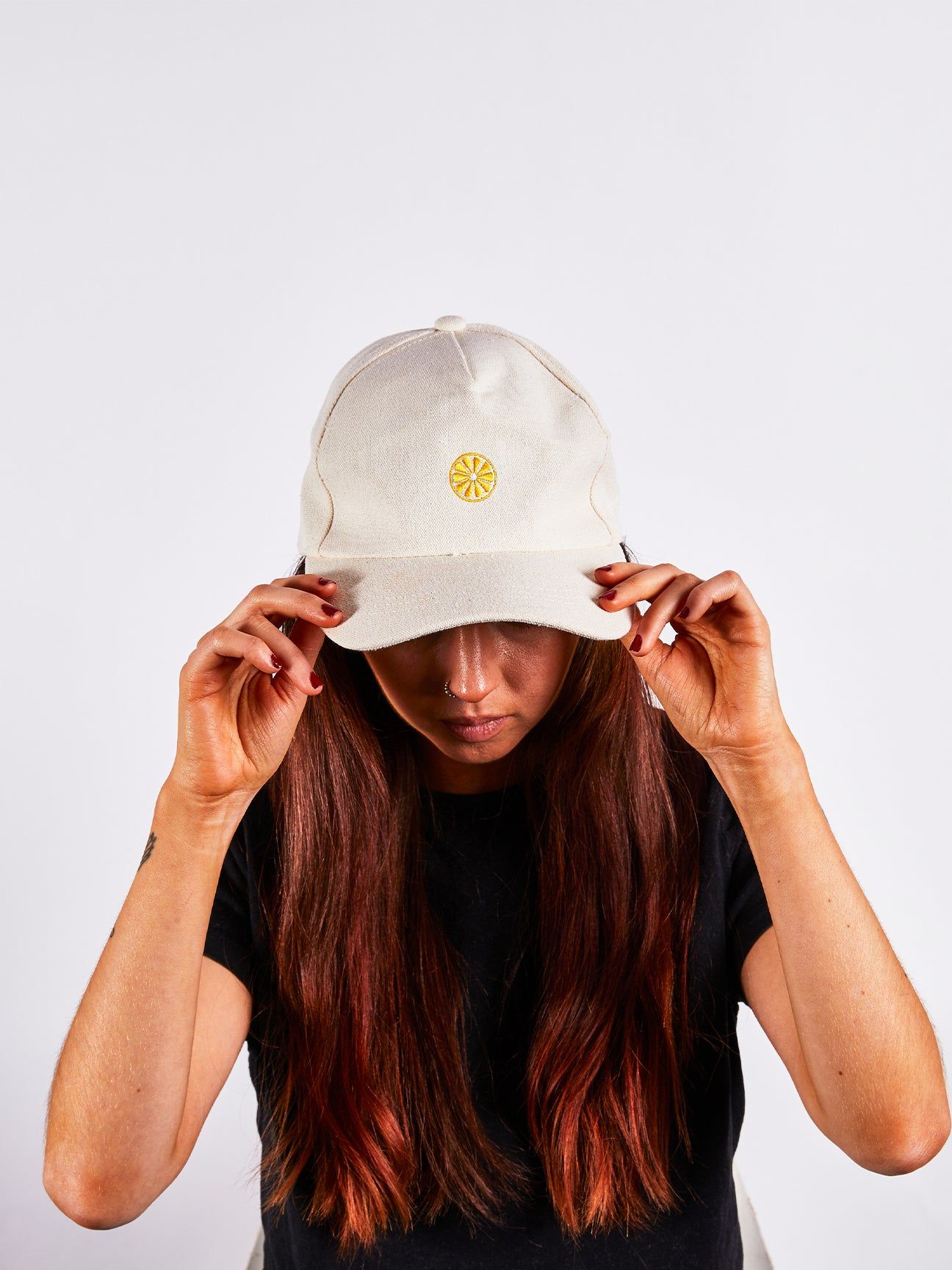 SVNX Cotton Baseball Cap With Lemon Embroidery In Cream