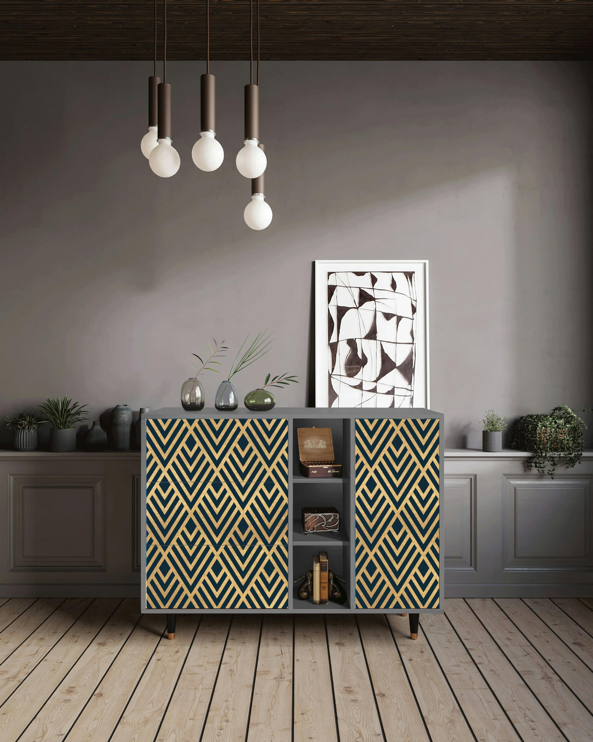 EGYPT TRIANGLES - Buffet  bleu 3 tiroirs et 1 porte L 125 cm