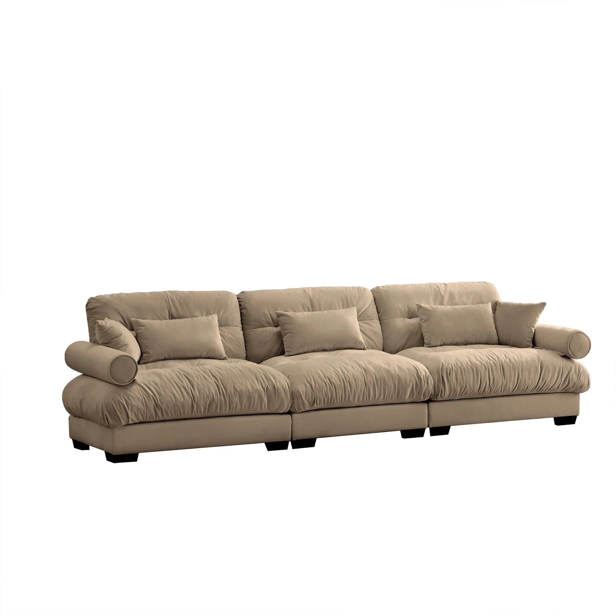 3 Seat Modern Velvet Sofa, Oversize Sofa, Clould Like Comfortable Seat And Back Support, With Waist Pillows And Throw Pillows