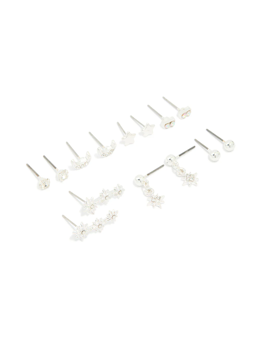 Silver Diamante Star & Moon Earrings 7-Pack