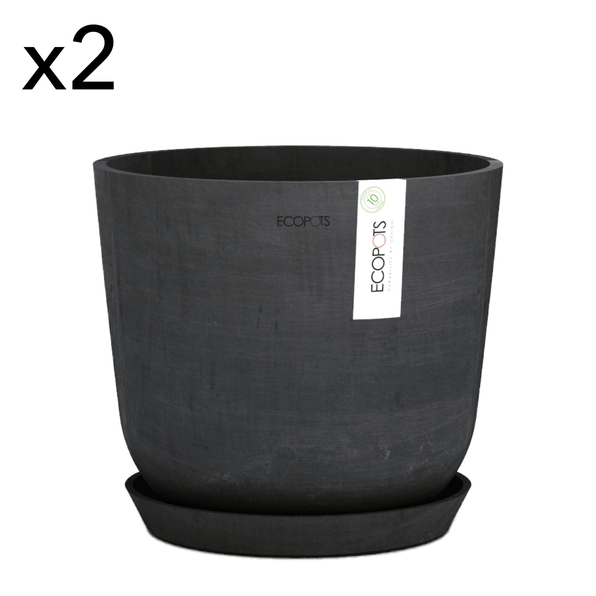 OSLO - Pots de fleurs avec soucoupe noir D25 - lot de 2