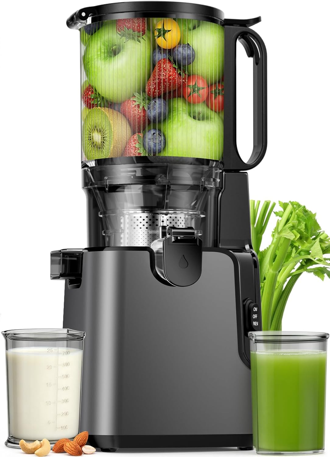 Juicer Machines with 5.8 Large Chute, 2-in-1 Cold Press Juicer for Whole Vegetables Fruits 400W, Masticating juicer Easy to Clean Juice Extractor Machine for Making Nut Mike, Juice, Premium Gray