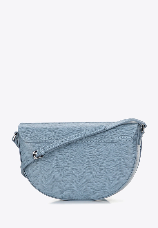 Damska saddle bag ze skóry o fakturze lizard jasnoniebieska