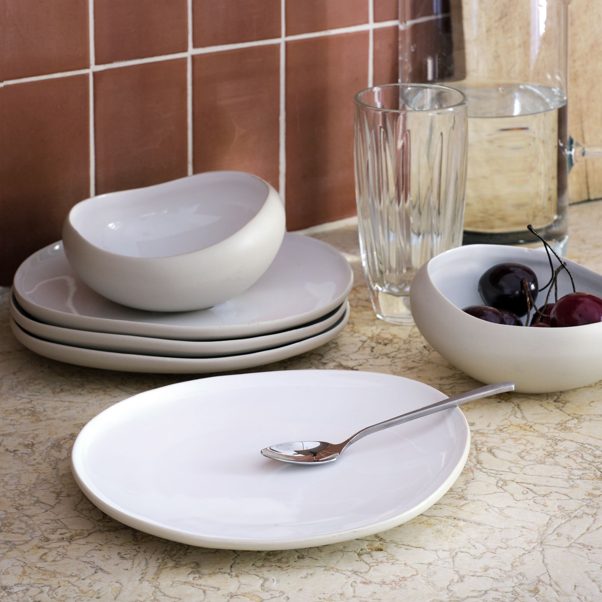 KYMA - Assiette à dessert en grès D21cm - blanc ventoux