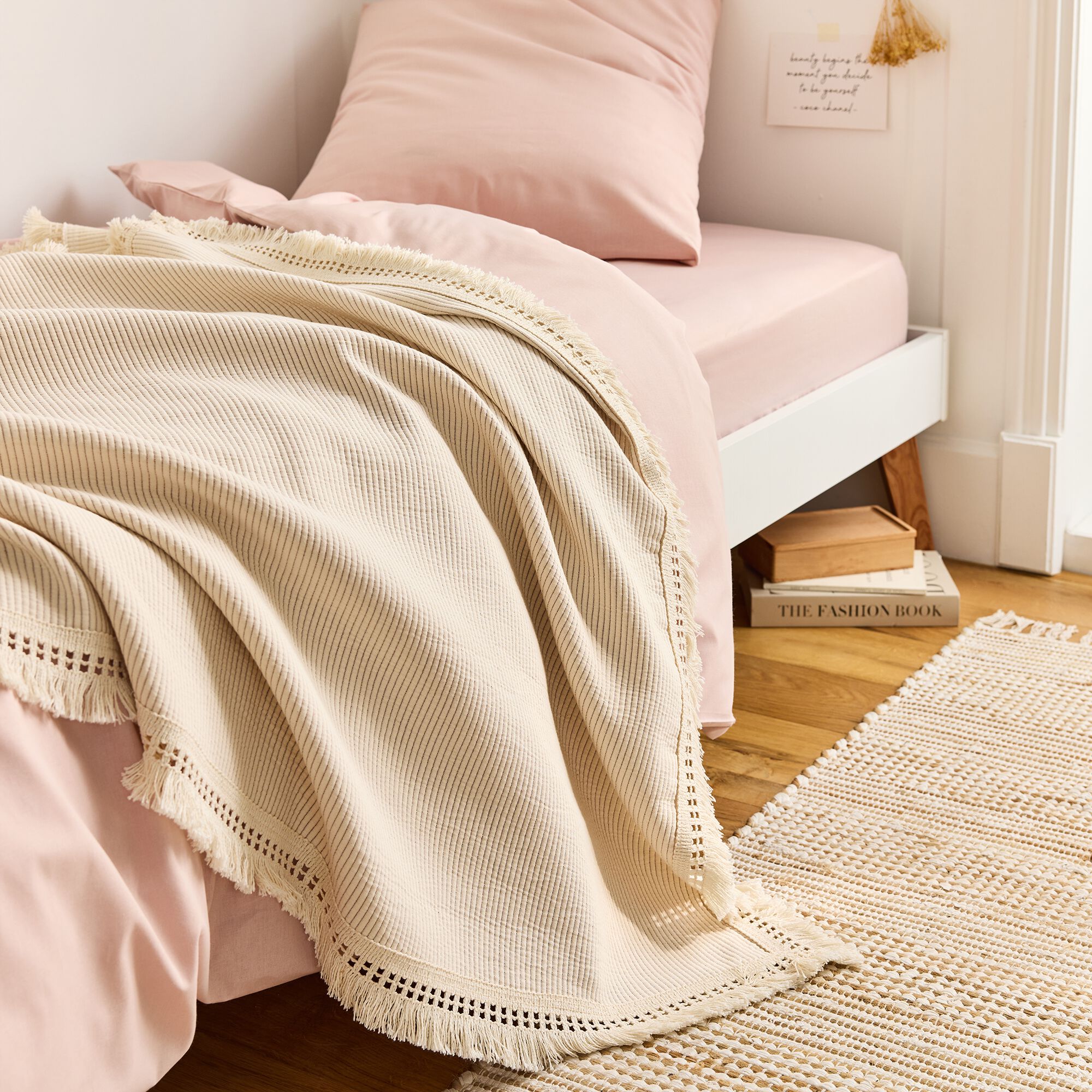 BARLIA - Couvre-lit en coton 130x170cm point ajouré - blanc écru