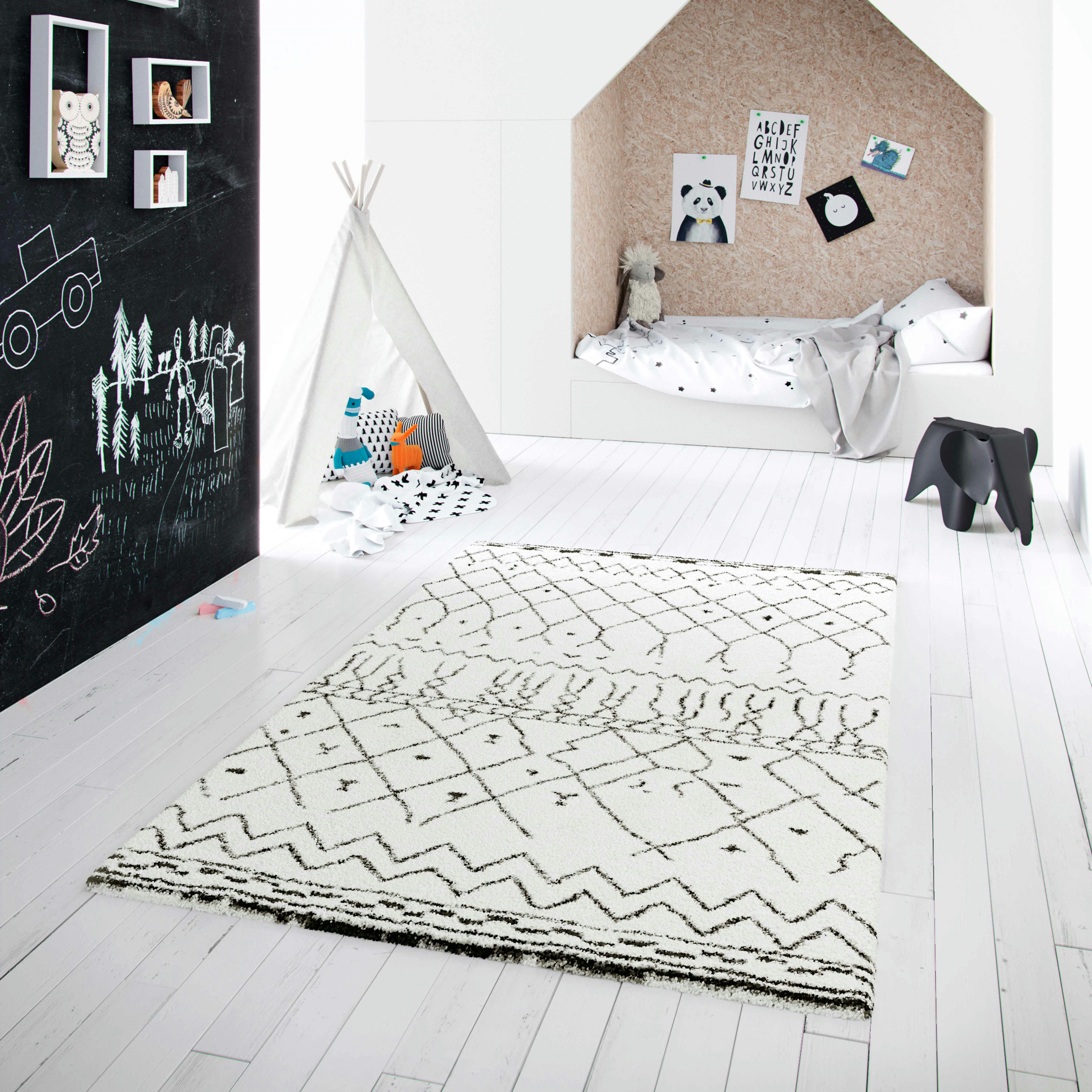 YETI - Tapis blanc à poils longs en polypropylène 120 x 170 cm