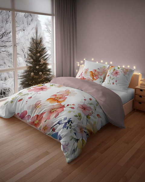 Pościel 160x200 biało-różowa w pastelowe kwiaty – 5837 A – Floral Elegance