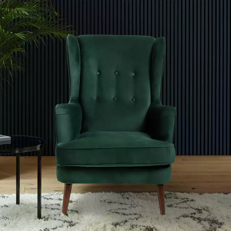 Habitat Callie Velvet Wingback Chair - Forest Green