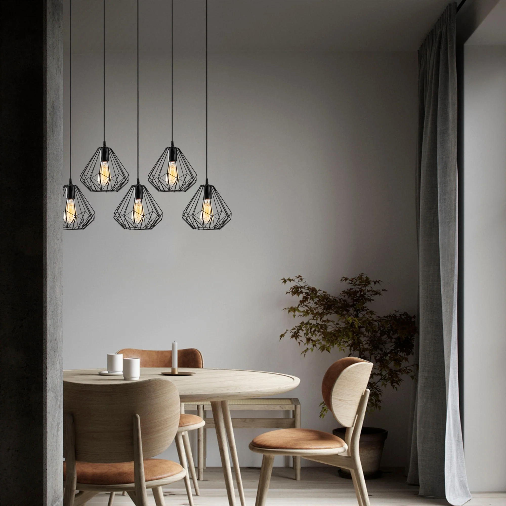 Zwarte hanglamp eettafel Bartolo 5-lichts
