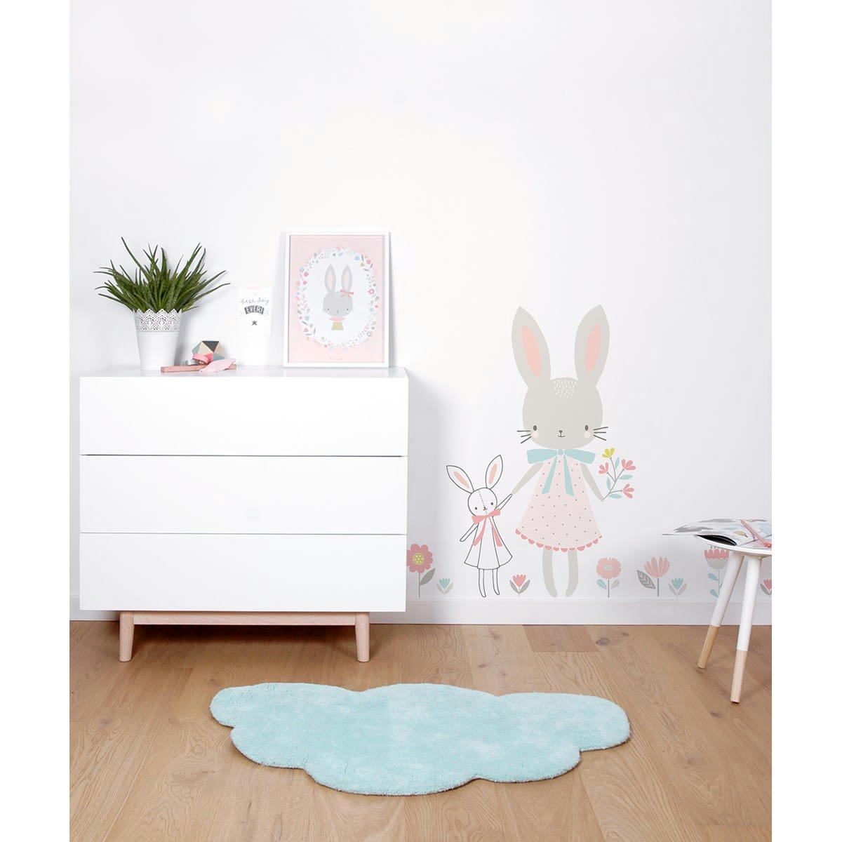 SWEET BUNNIES - Stickers lapin en Vinyle mat Rose 58x90 cm
