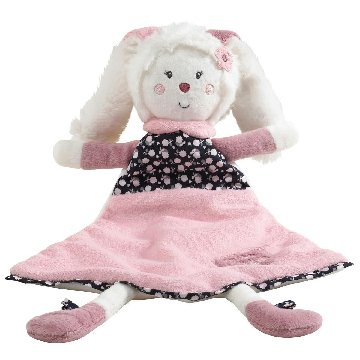 MISS FLEUR DE LUNE - Doudou mouchoir lapin en velours blanc