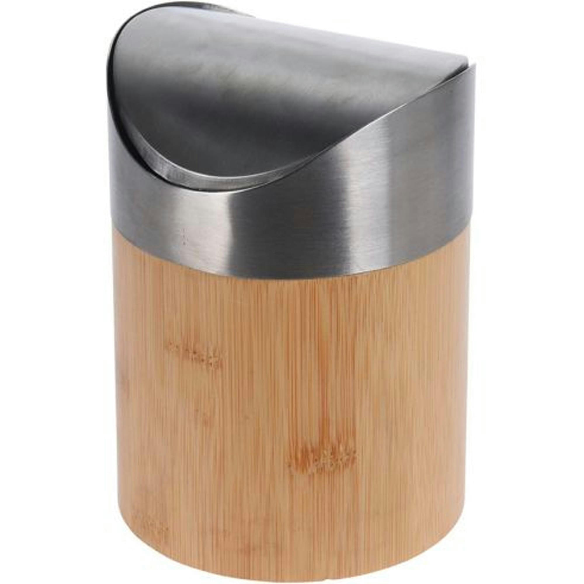 - Poubelle de table en bambou et acier inoxydable