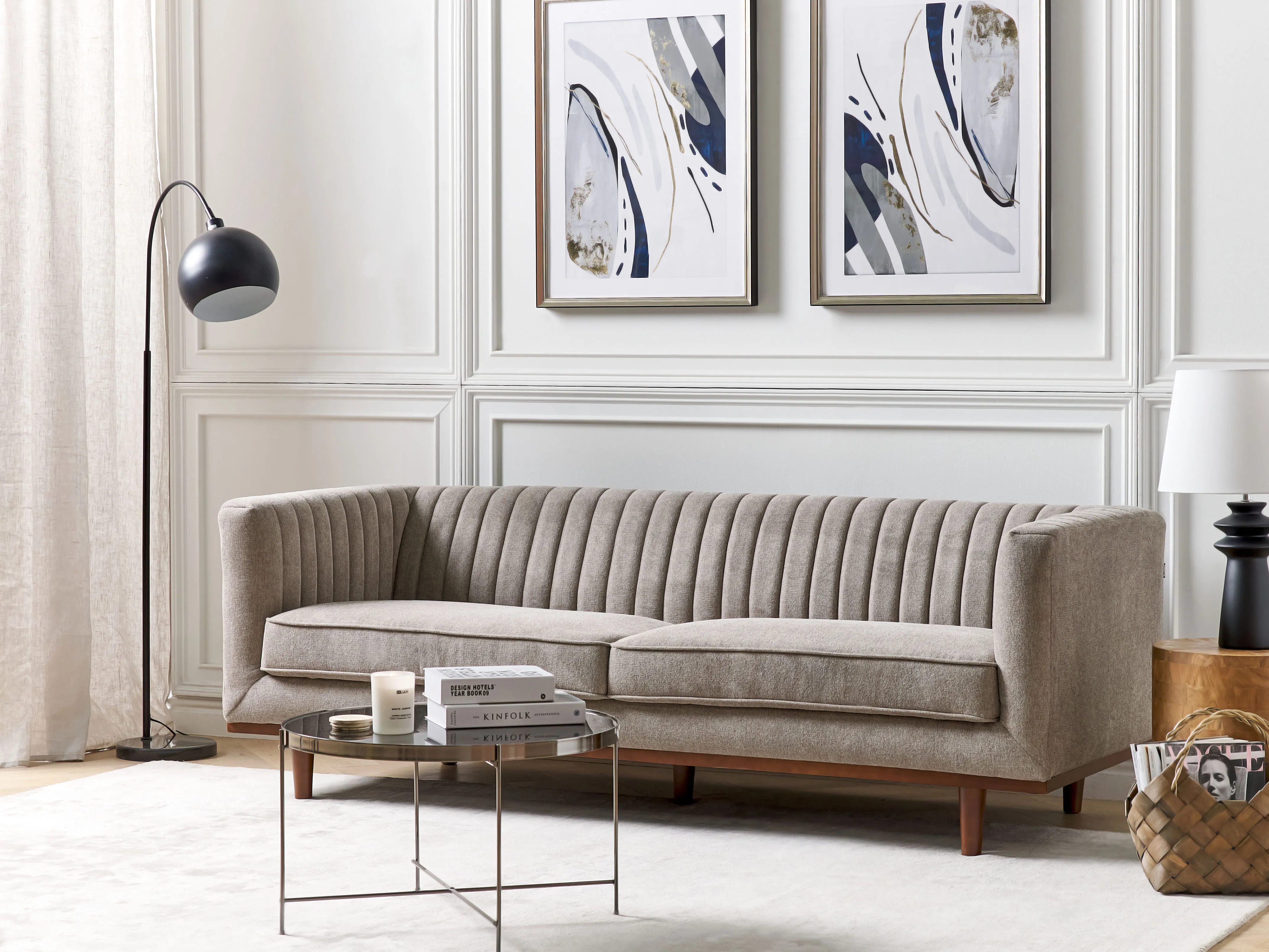 Sofa 3 Seater SKAULE Fabric Light Brown
