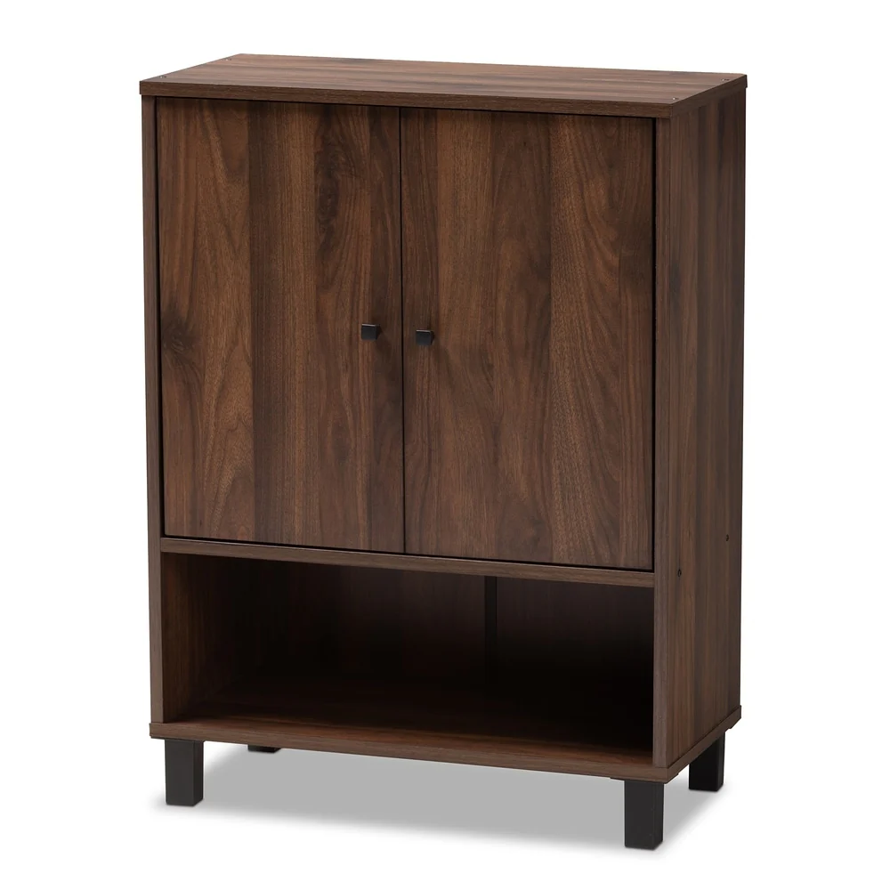 Modern and Contemporary Walnut Brown 2-Door Shoe Storage Cabinet