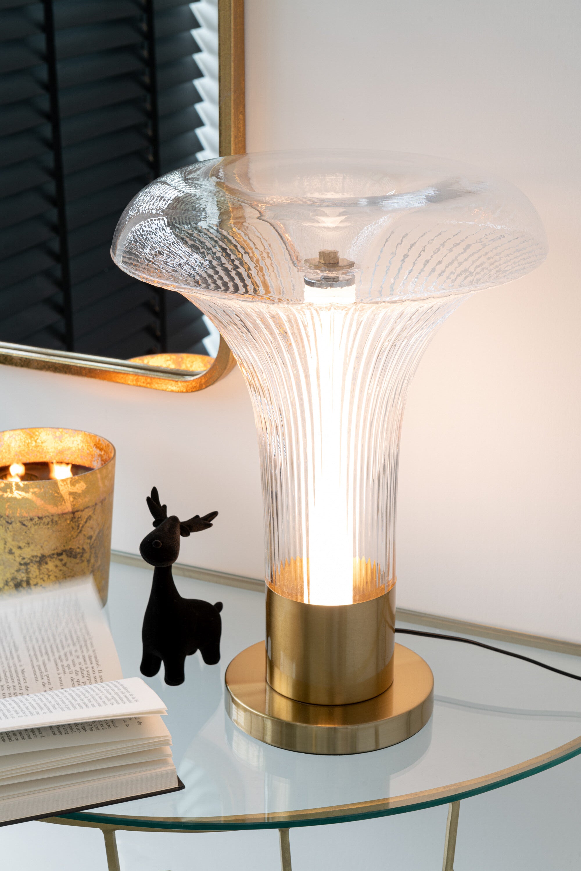J-Line tafellamp - metaal/glas - goud/transparant - LED lichtjes