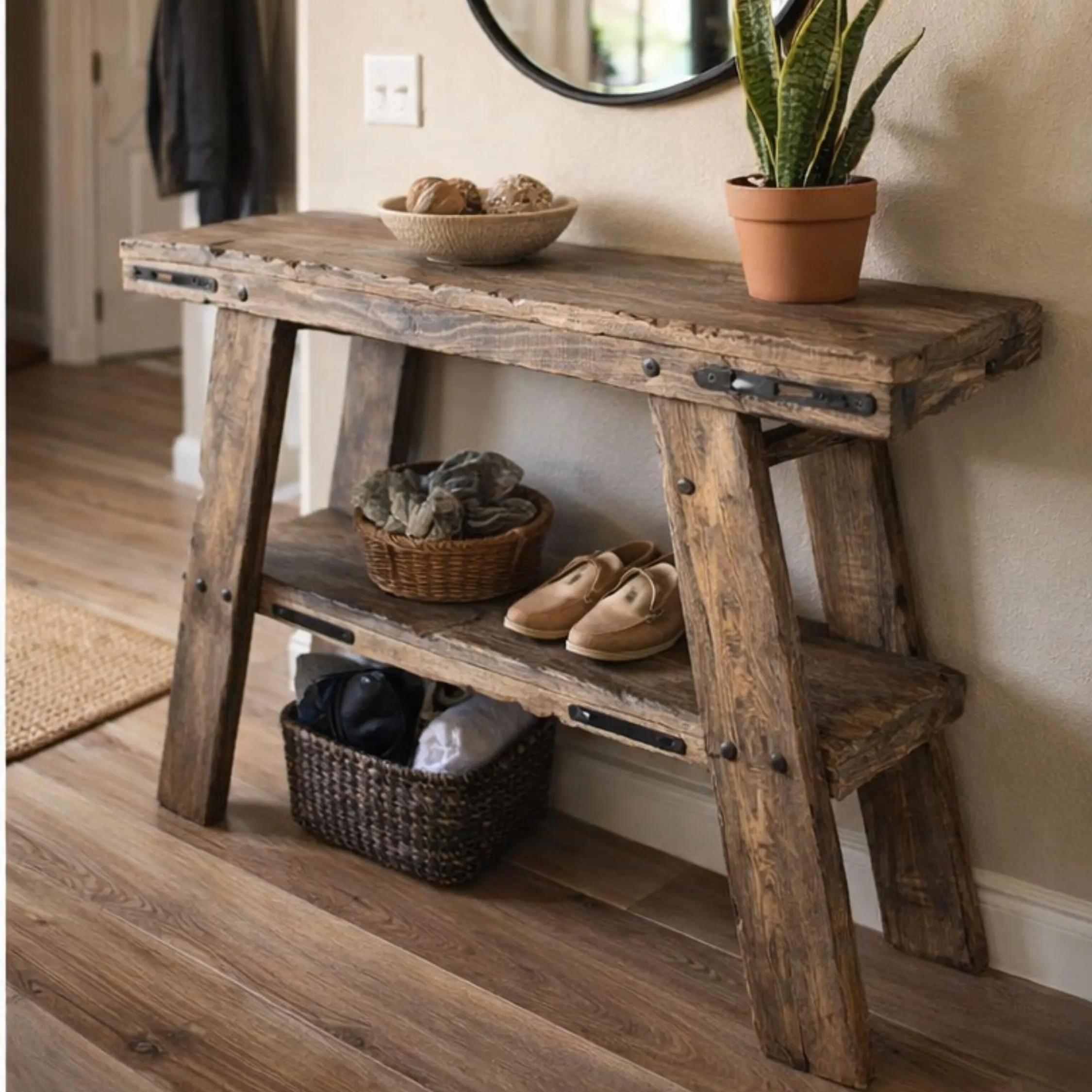 Entryway Bench - Shoe Organizer - Bench for Hallway & Mudroom - End of Bed Wood Bench Entryway