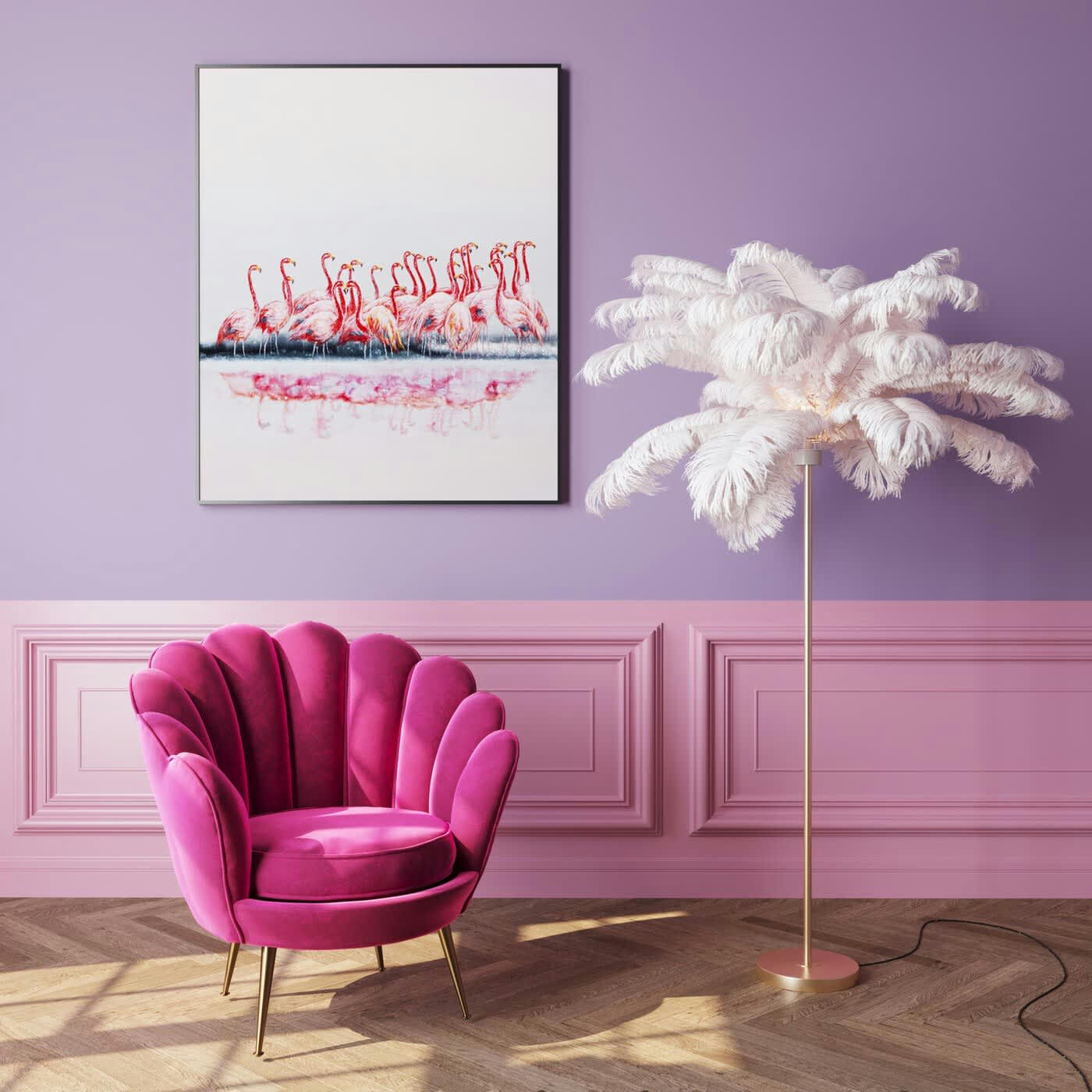 PLUMES - Lampadaire plumes 165cm blanc Kare Design