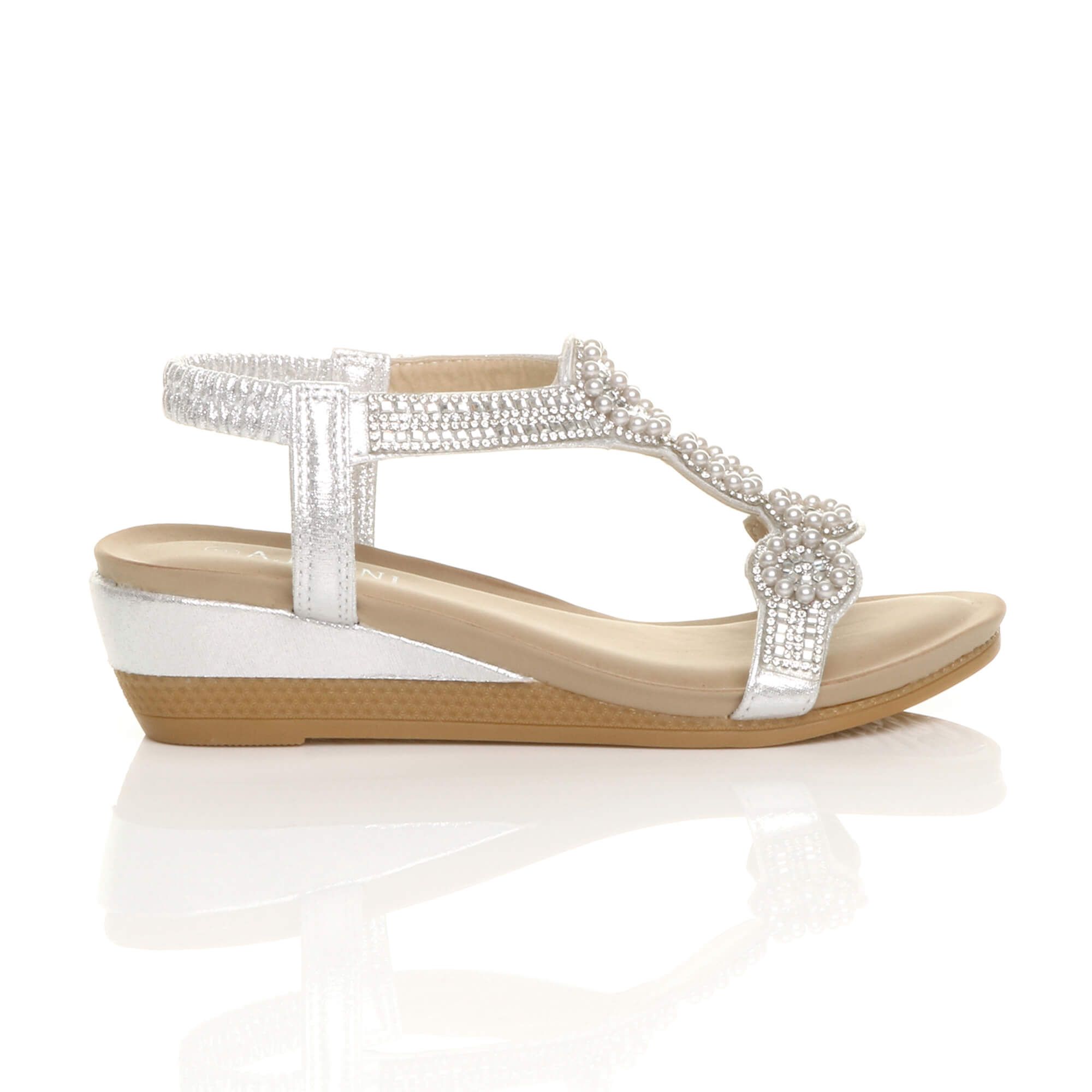 AJVANI Mid Wedge Heel Diamante Slingback Sandals Wedges