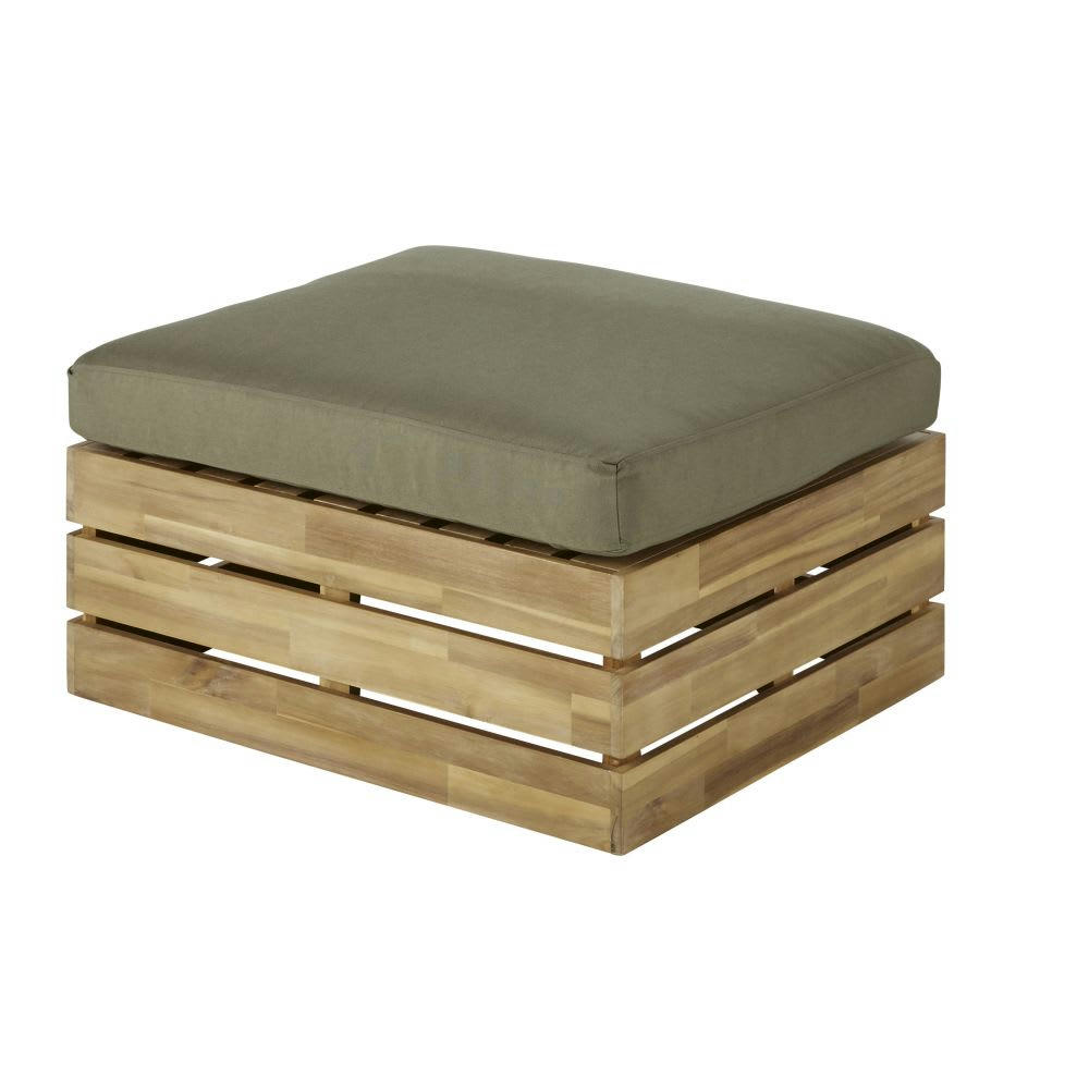 Floripa Business - Pouf de jardin modulable professionnel en acacia massif et coussins vert kaki