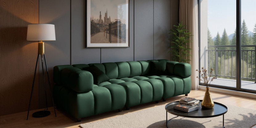 Sofa modułowa czteroosobowa, tkanina welurowa Bluvel, Zielony, Bolla