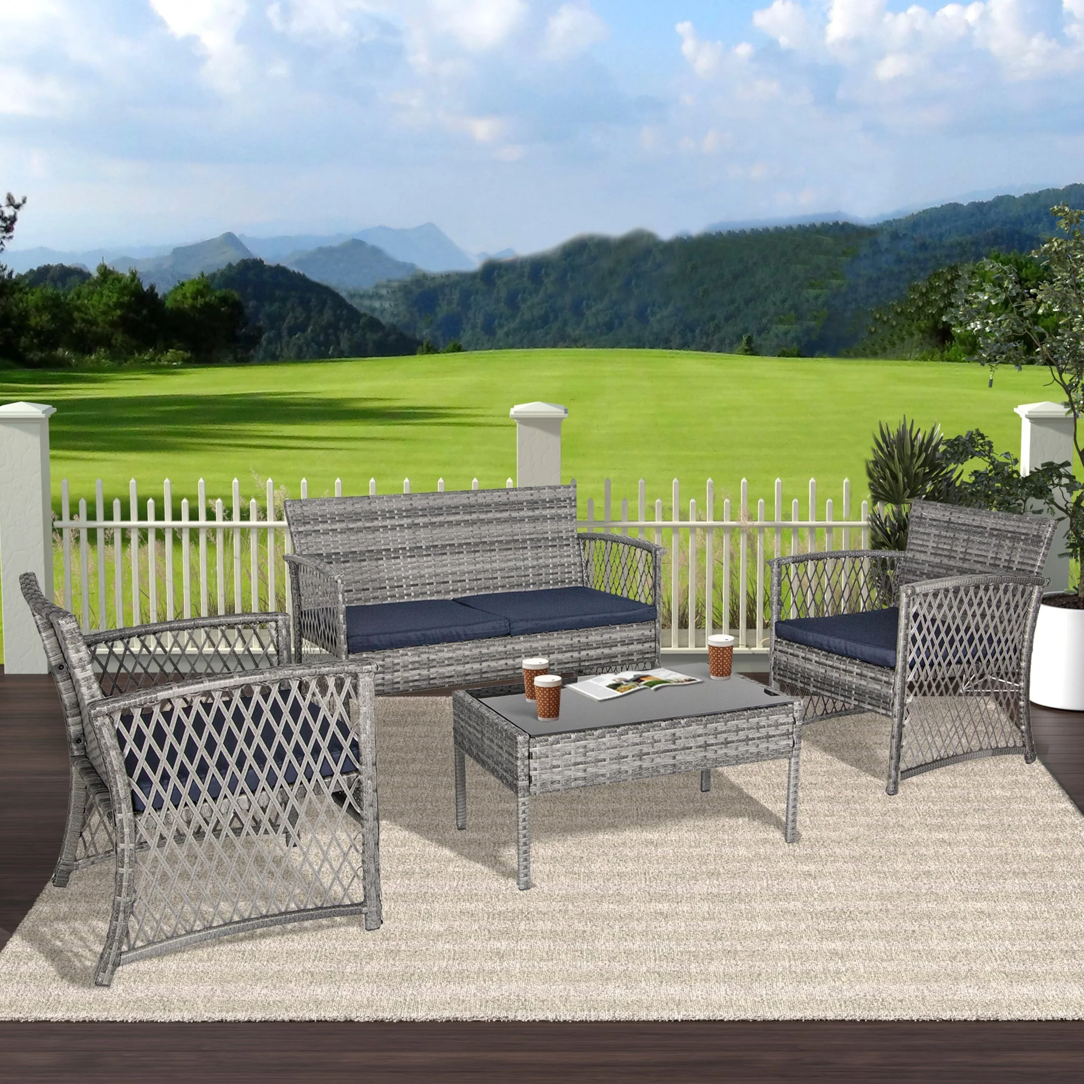 Madison Outdoor 4-Piece Rattan Patio Furniture Chat Set