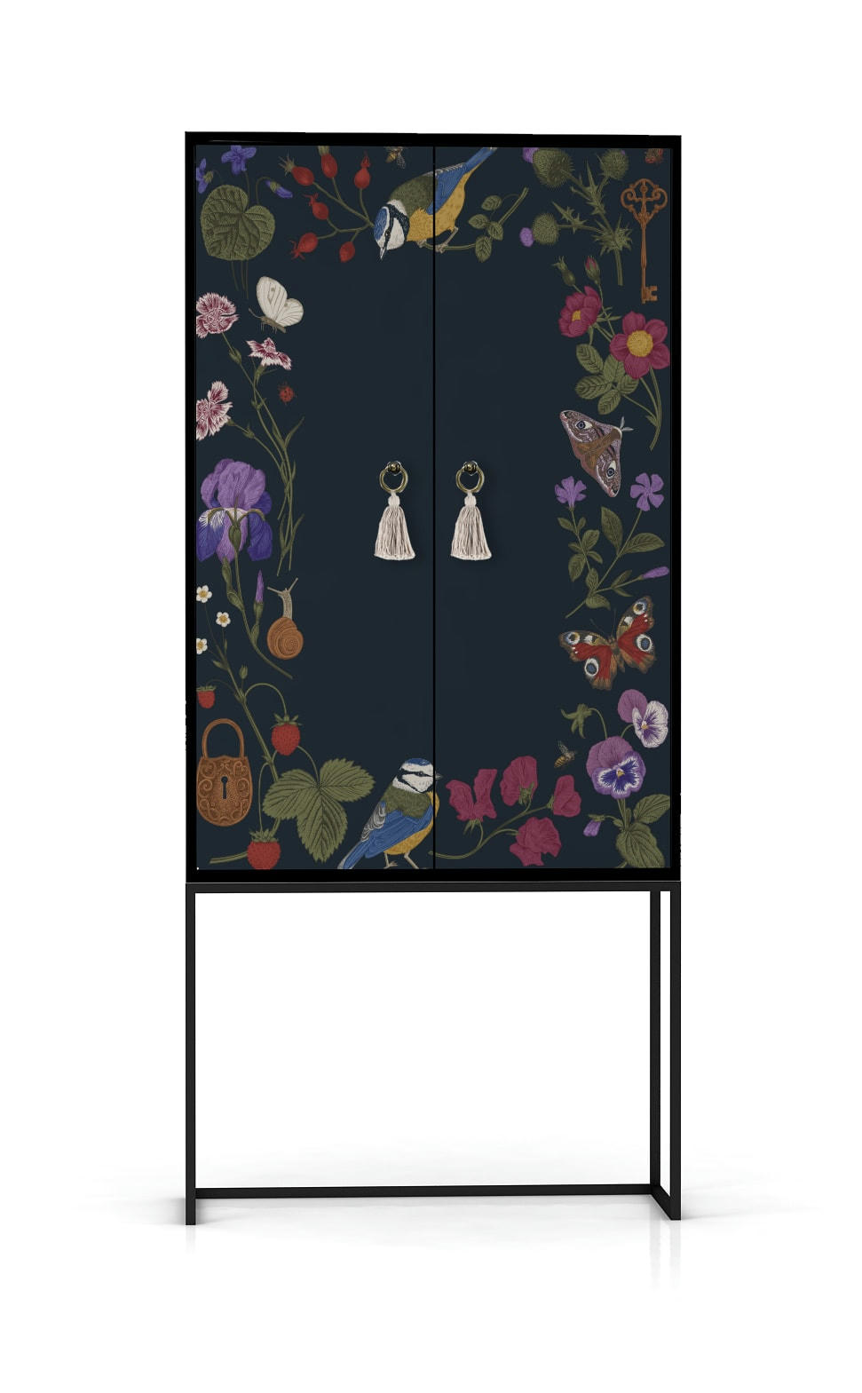 VERA - Buffet armoire 2 portes en MDF imprimé floral vert et mauve
