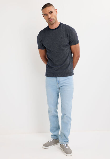 Mens Navy Mini Waffle Textured T-Shirt