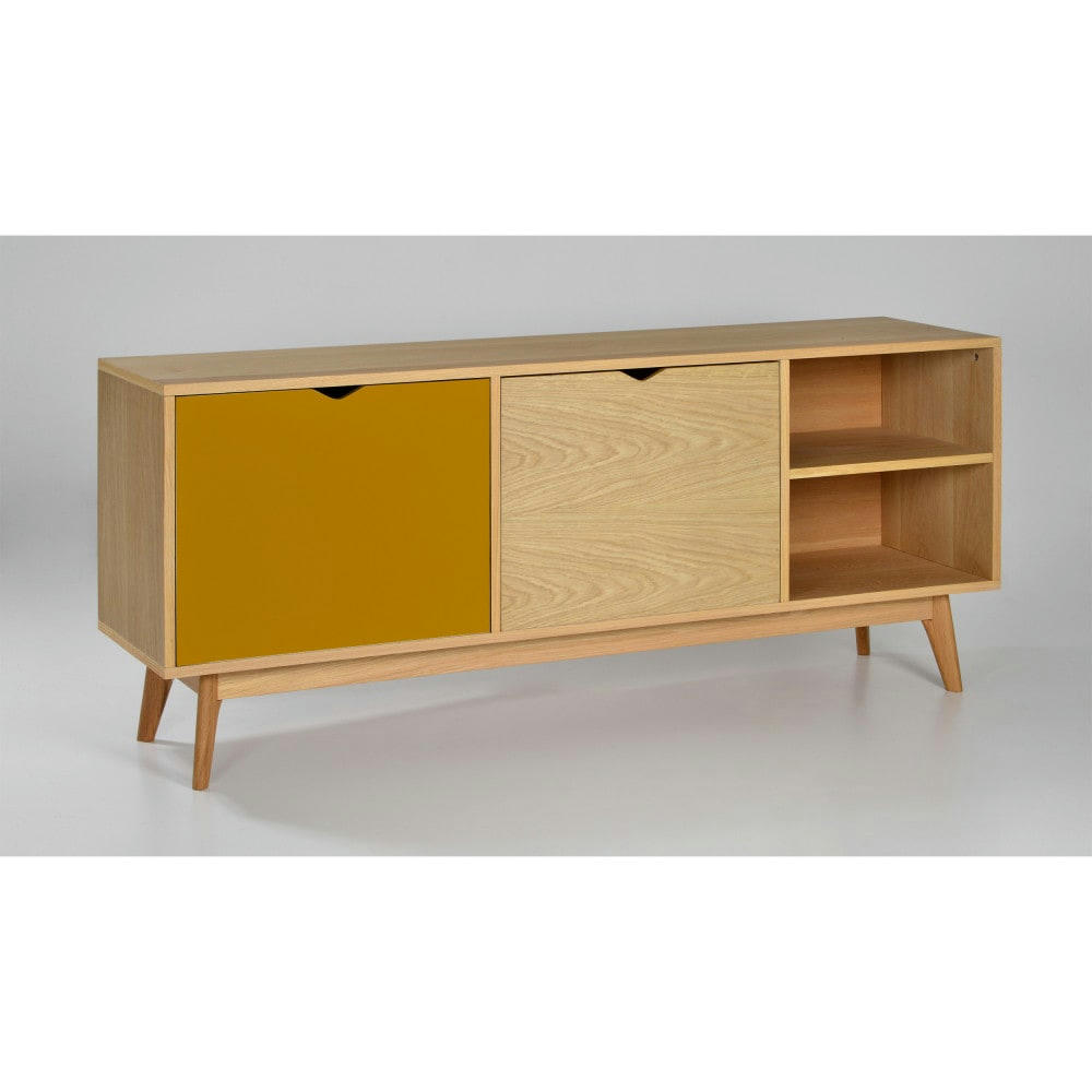 STRÖM - Meuble TV design 2 portes chêne porte ocre