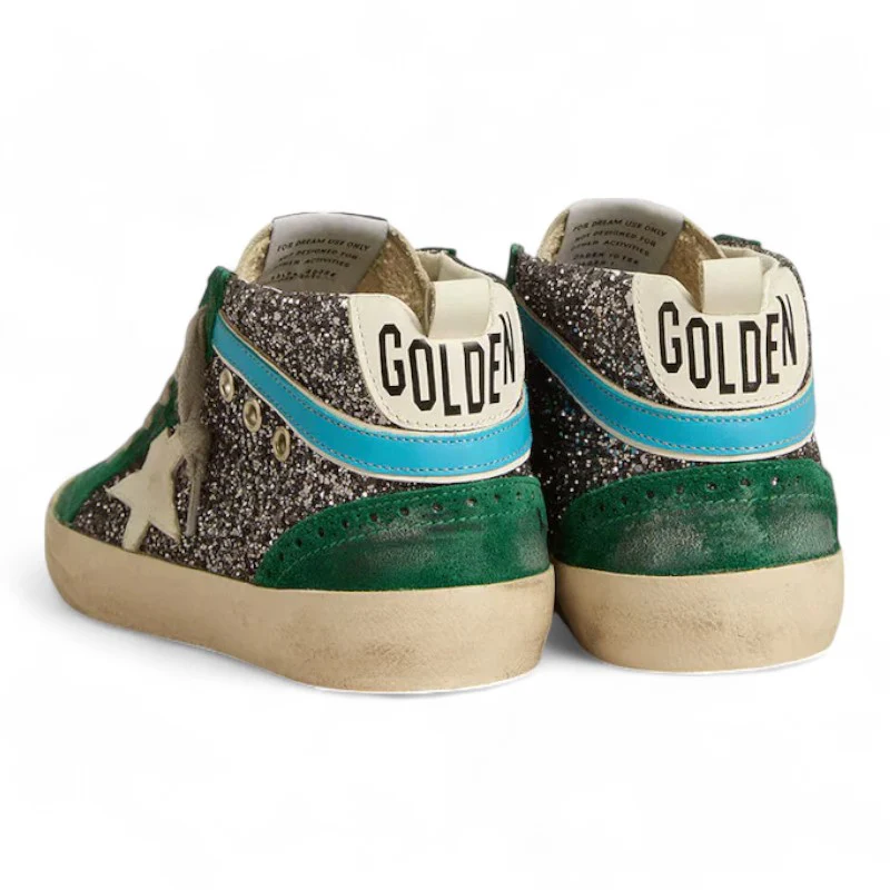 Mid Star in anthracite glitter with leather star and light blue flash