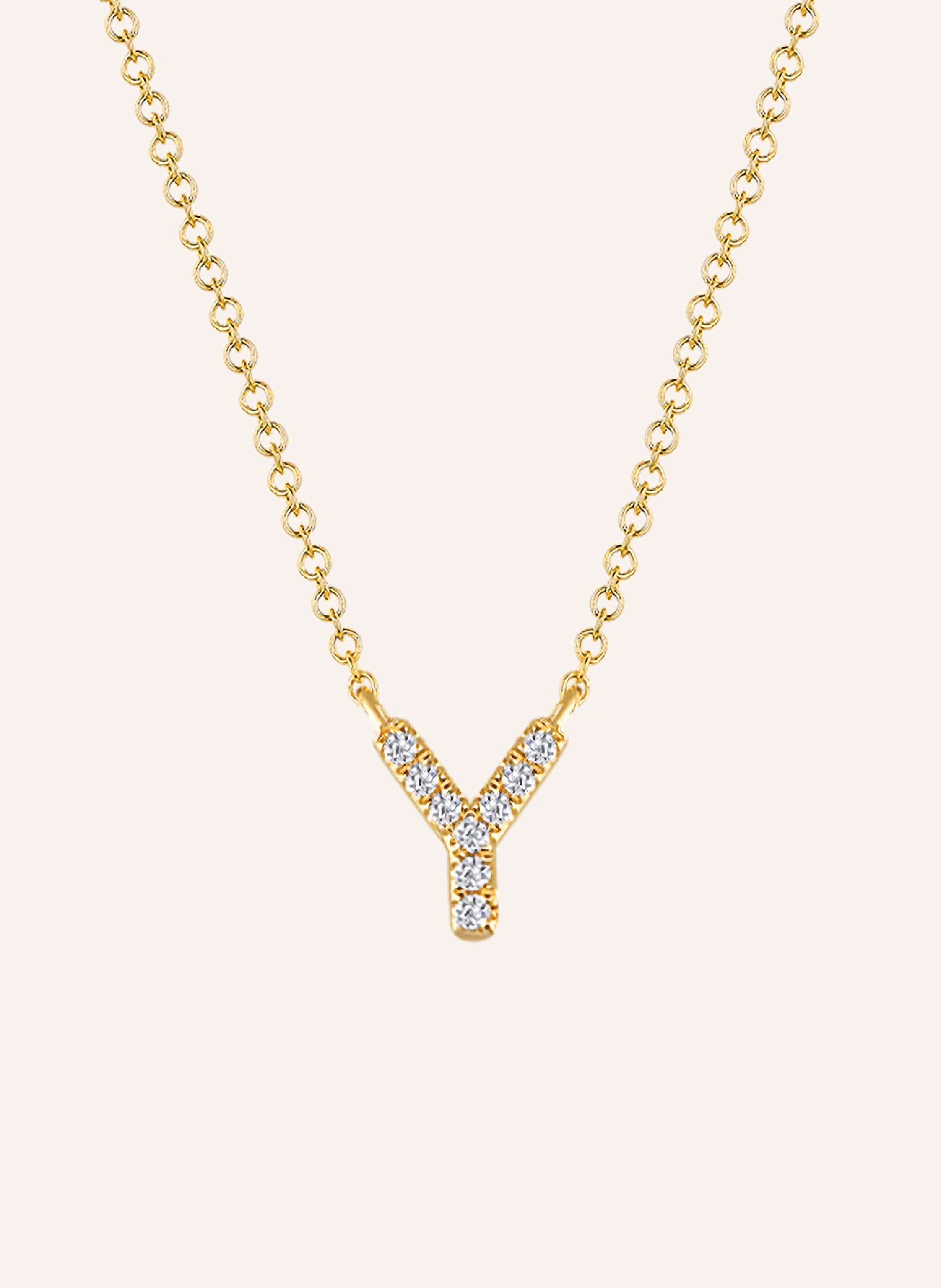 Leaf INITIALIEN Halskette „Y“ aus 14 Karat Gelbgold mit Diamanten