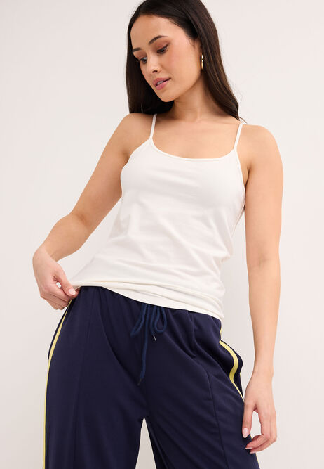 Womens White Plain Stretch Cami Vest Top