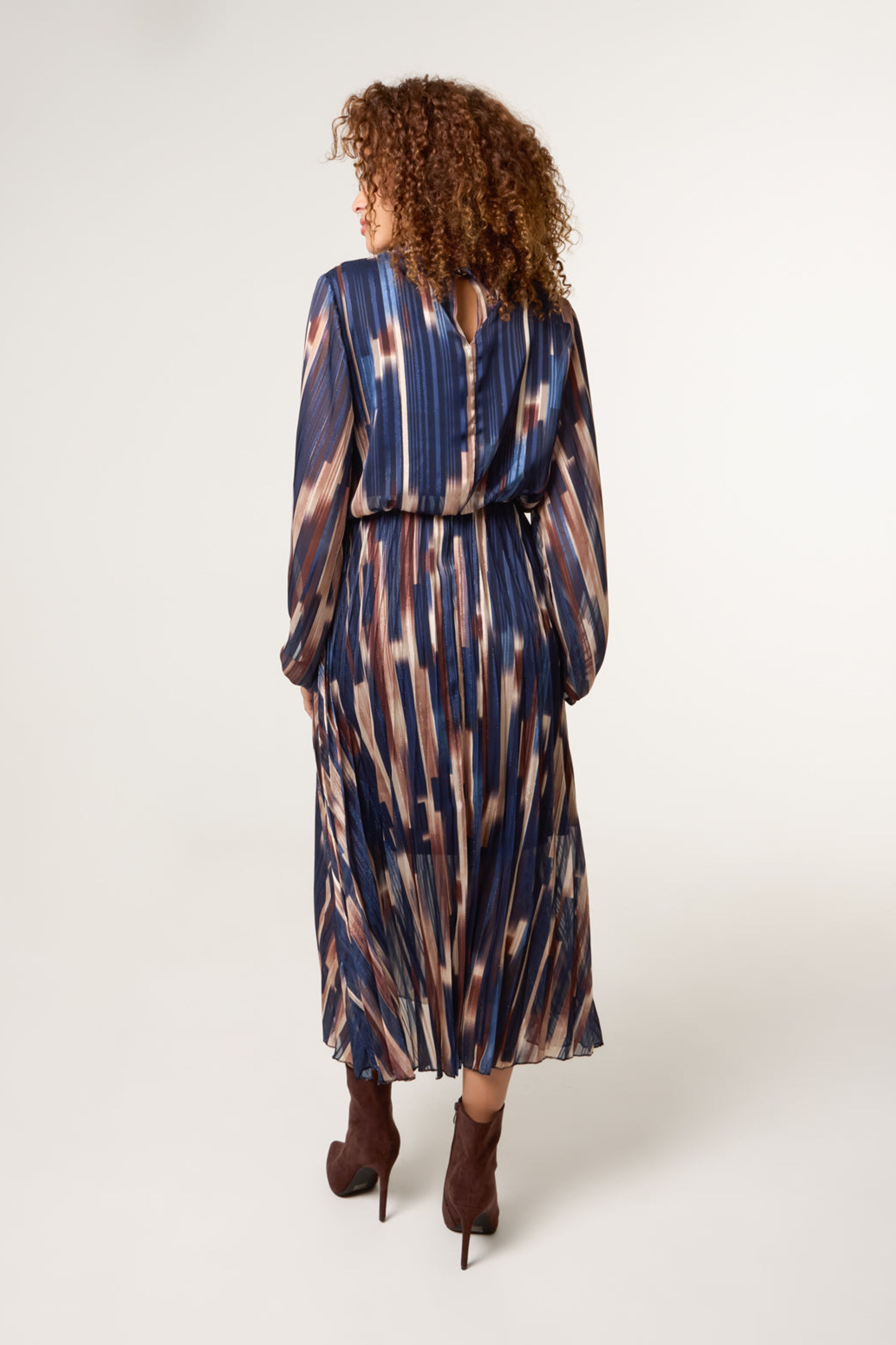 Blue Vanilla Navy High Neck Printed Dress With Elasticated Waist