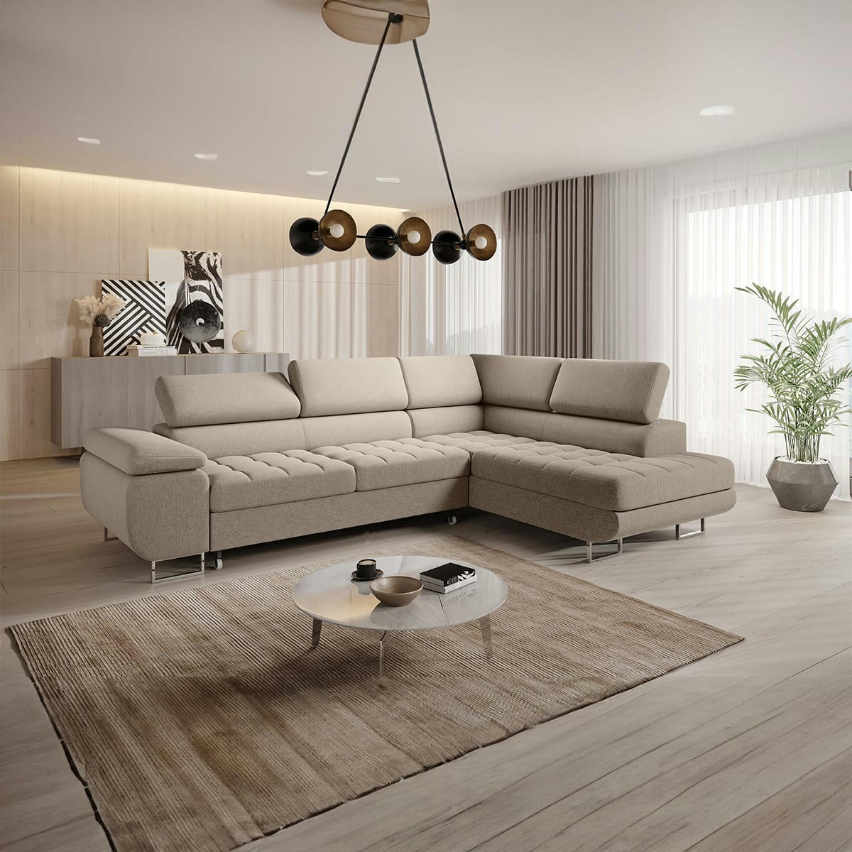 - Canapé d'angle convertible droite 4 places taupe