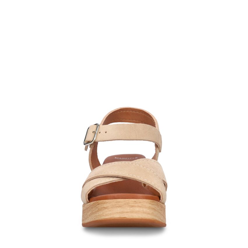 Manfield Beige suède sandalen met blokhak