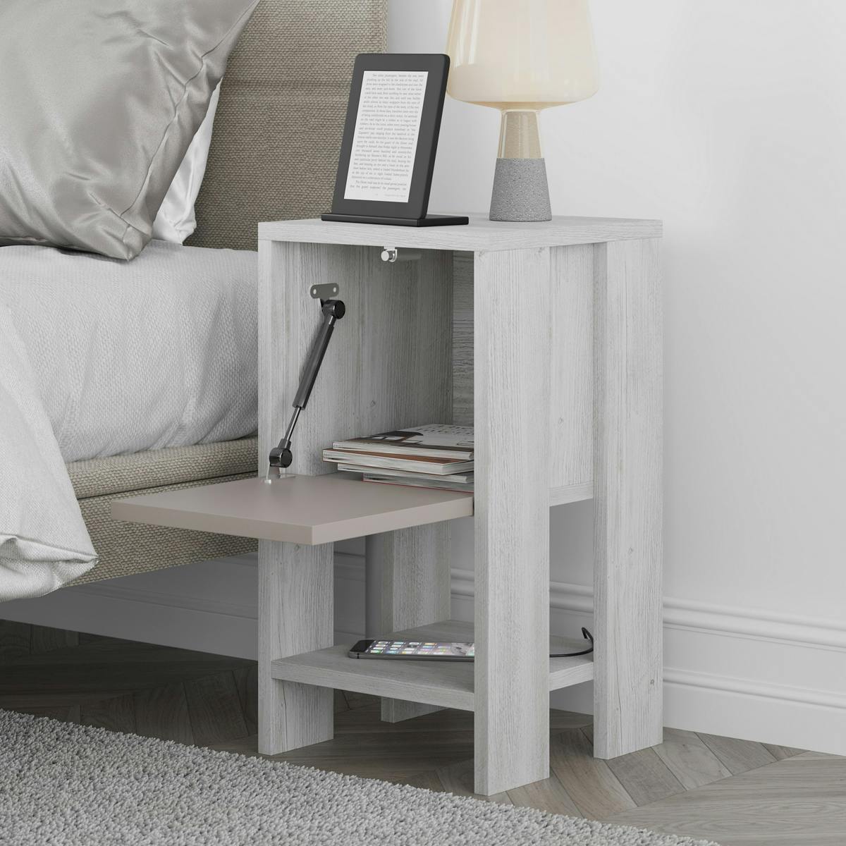Petite table de chevet blanc gris 1 porte moka MARFA