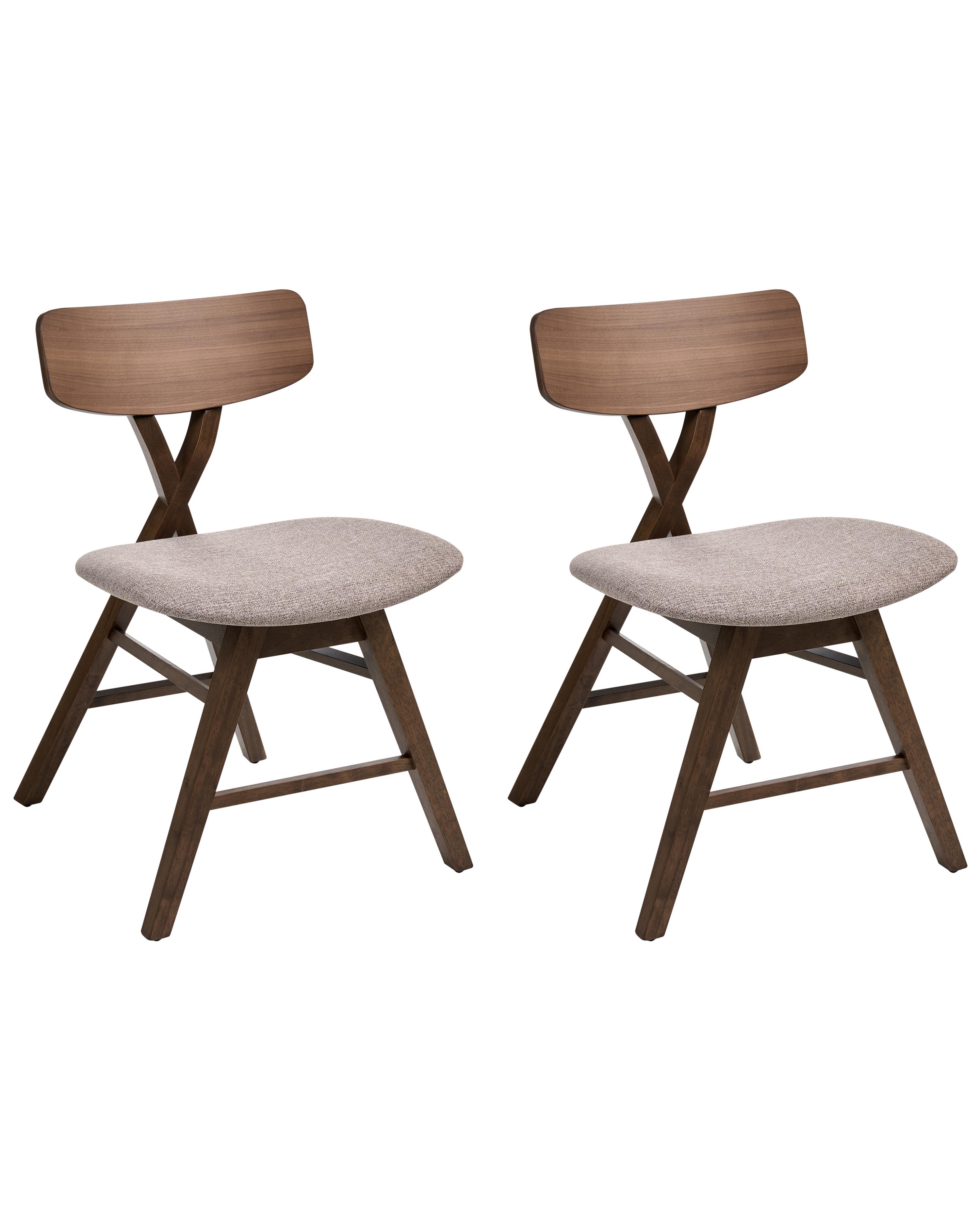 Set of 2 Dining Chairs LELAND Wood Brown/ Taupe