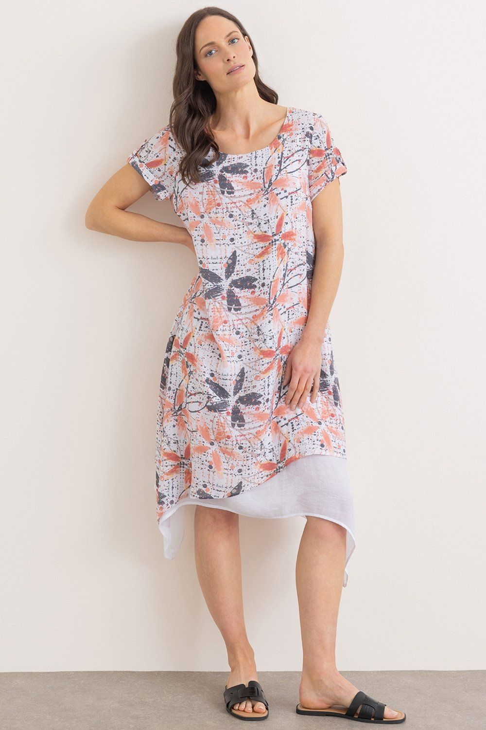 Klass. Printed Layered Short Sleeve Dress